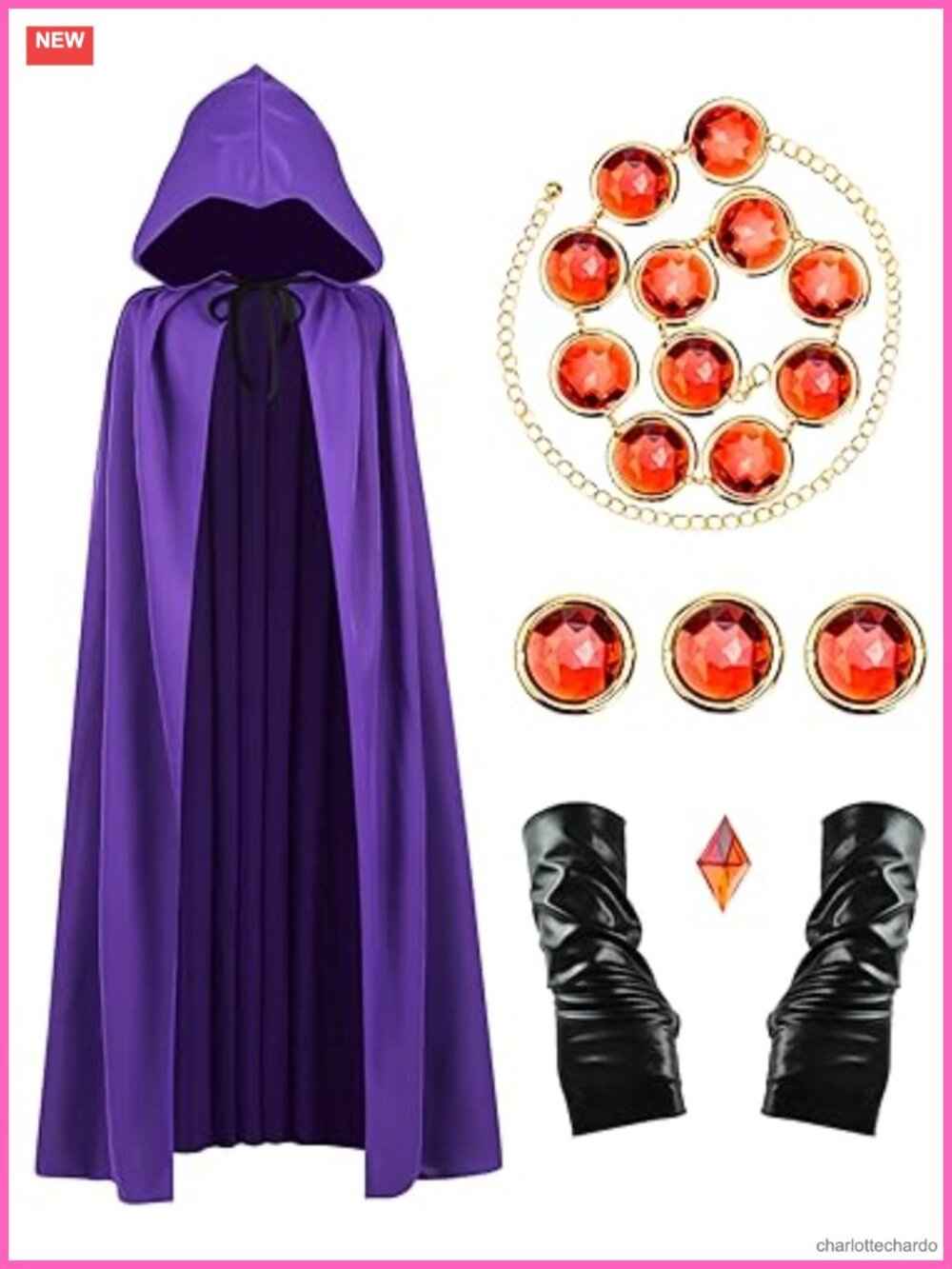 Hooded Cape Cosplay Costume Set with PU Gloves Waist Belt